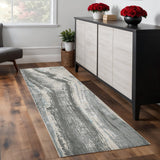 8' Gray Ivory And Blue Abstract Runner Rug