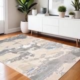 4' X 6' Gray Ivory And Blue Abstract Area Rug