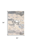 5' X 8' Gray Ivory And Blue Abstract Area Rug