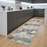 8' Blue and Gray Abstract Power Loom Runner Rug