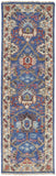 8' Blue and Beige Wool Floral Hand Knotted Runner Rug With Fringe