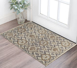 2' X 3' Gray and Ivory Wool Floral Hand Knotted Area Rug