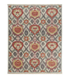 4' X 6' Orange and Ivory Wool Floral Hand Knotted Area Rug