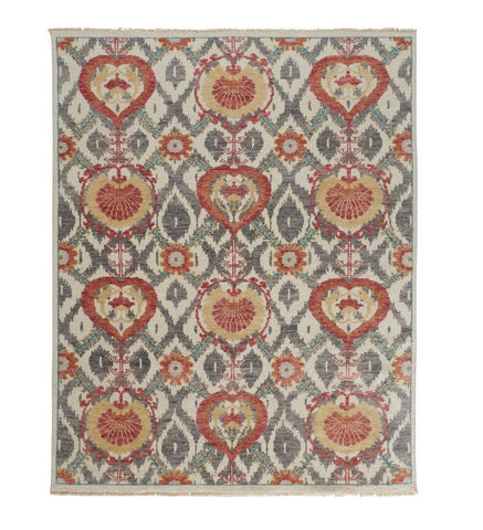 4' X 6' Orange and Ivory Wool Floral Hand Knotted Area Rug