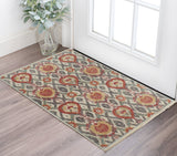 2' X 3' Orange and Ivory Wool Floral Hand Knotted Area Rug