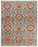 2' X 3' Orange and Ivory Wool Floral Hand Knotted Area Rug