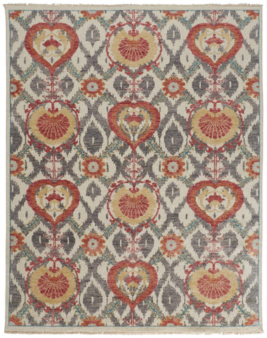 8' X 10' Purple And Charcoal Floral Medallion Washable Indoor Outdoor Area Rug