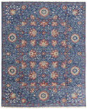 4' X 6' Blue and Beige Wool Floral Hand Knotted Area Rug