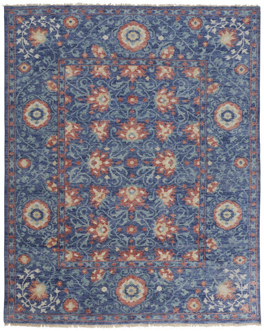 2' X 3' Blue and Beige Wool Floral Hand Knotted Area Rug