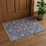2' X 3' Blue and Beige Wool Floral Hand Knotted Area Rug