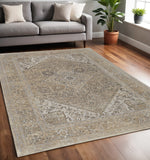 5' X 8' Brown And Ivory Medallion Distressed Area Rug