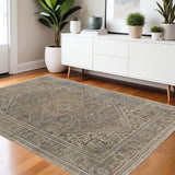 4' X 6' Tan Brown And Gray Medallion Distressed Area Rug