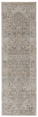8' Tan Brown And Gray Medallion Distressed Runner Rug