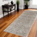 8' Tan Brown And Gray Medallion Distressed Runner Rug