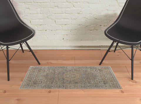 2' X 3' Tan Brown And Gray Medallion Distressed Area Rug
