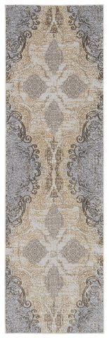 8' Tan And Gray Medallion Distressed Runner Rug