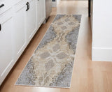 8' Tan And Gray Medallion Distressed Runner Rug