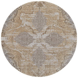 8' Tan And Gray Medallion Distressed Round Rug