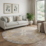 8' Tan And Gray Medallion Distressed Round Rug