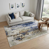 5' X 8' Blue Orange And Ivory Abstract Power Loom Area Rug