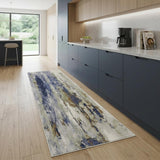 8' Blue Orange And Ivory Abstract Power Loom Runner Rug