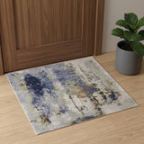 2' X 3' Blue Orange And Ivory Abstract Power Loom Area Rug
