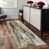 8' Beige Bronze And Black Abstract Runner Rug