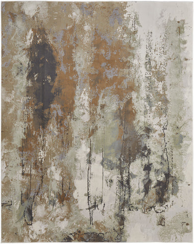 2' X 3' Beige Bronze And Black Abstract Area Rug