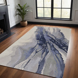 4' X 6' Blue Gray And Ivory Abstract Area Rug