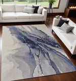 5' X 8' Blue Gray And Ivory Abstract Area Rug