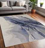 5' X 8' Blue Gray And Ivory Abstract Area Rug