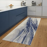 8' Blue Gray And Ivory Abstract Power Loom Runner Rug