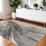 4' X 6' Green Purple And Ivory Abstract Area Rug