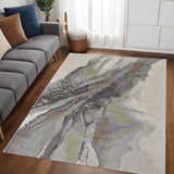 5' X 8' Green Purple And Ivory Abstract Area Rug