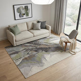 5' X 8' Green Purple And Ivory Abstract Area Rug