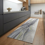 8' Green Purple And Ivory Abstract Power Loom Runner Rug