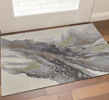 2' X 3' Green Purple And Ivory Abstract Area Rug