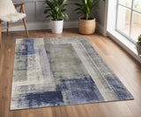 4' X 6' Blue Green And Ivory Abstract Distressed Area Rug