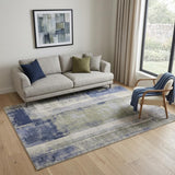 5' X 8' Blue Green And Ivory Abstract Distressed Area Rug
