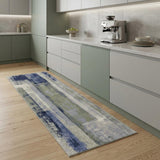 8' Blue Green And Ivory Abstract Power Loom Distressed Runner Rug