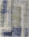 2' X 3' Blue Green And Ivory Abstract Distressed Area Rug