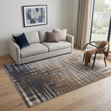 5' X 8' Blue Orange And Gray Abstract Area Rug