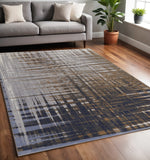 5' X 8' Blue Orange And Gray Abstract Area Rug
