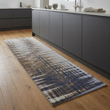 8' Blue Orange And Gray Abstract Power Loom Runner Rug