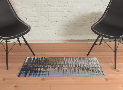 2' X 3' Blue Orange And Gray Abstract Area Rug