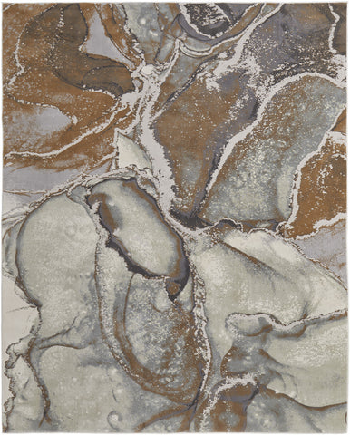 2' X 3' Gray and Brown Marble Power Loom Area Rug