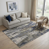5' X 8' Blue Gray And Tan Abstract Distressed Area Rug