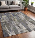 5' X 8' Blue Gray And Tan Abstract Distressed Area Rug
