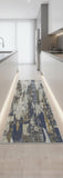 8' Blue Gray And Tan Abstract Power Loom Distressed Runner Rug