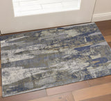 2' X 3' Blue Gray And Tan Abstract Distressed Area Rug